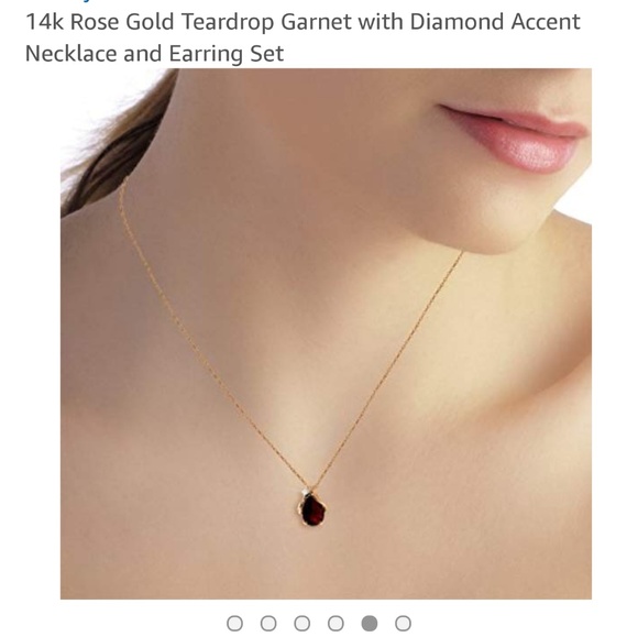 14K Rose Gold Garnet set earrings diamond accent - Picture 2 of 5